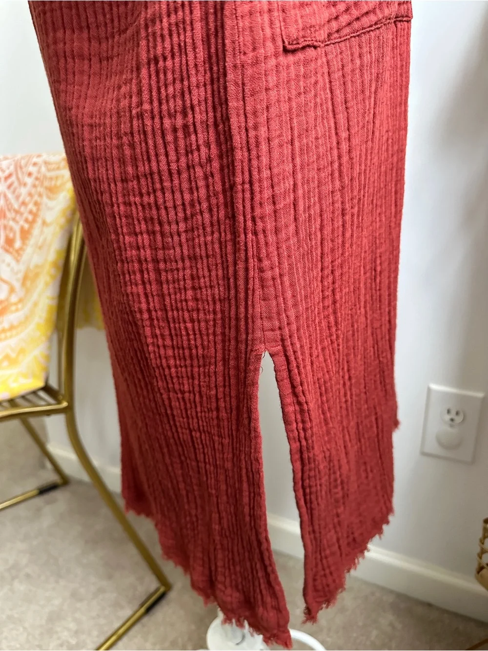 Eileen Fisher Brick Red Crinkle Button-Front Dress - Picture 4 of 11